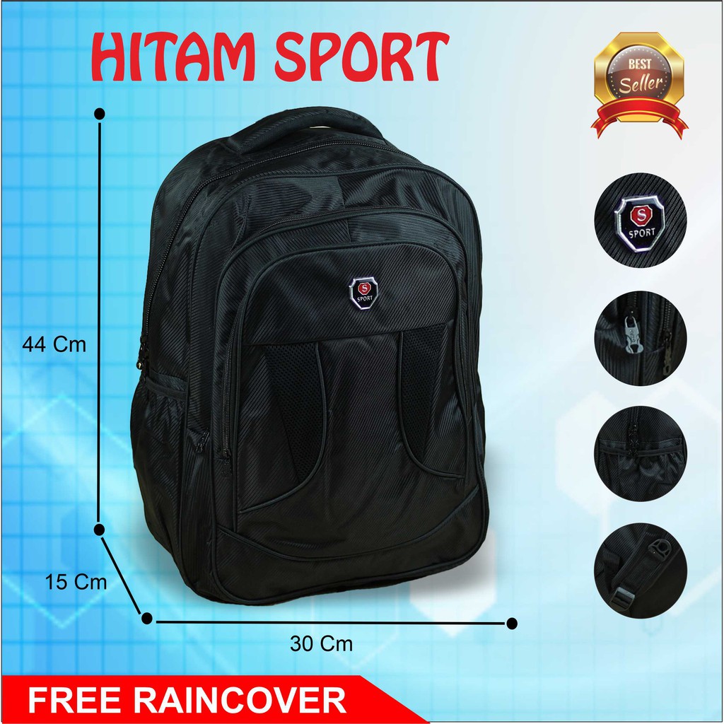 Jual Tas Polo Hitam Sport Backpack Laptop Sekolah SD SMP SMA Kuliah Kerja Kantor Dinas Awet Kuat