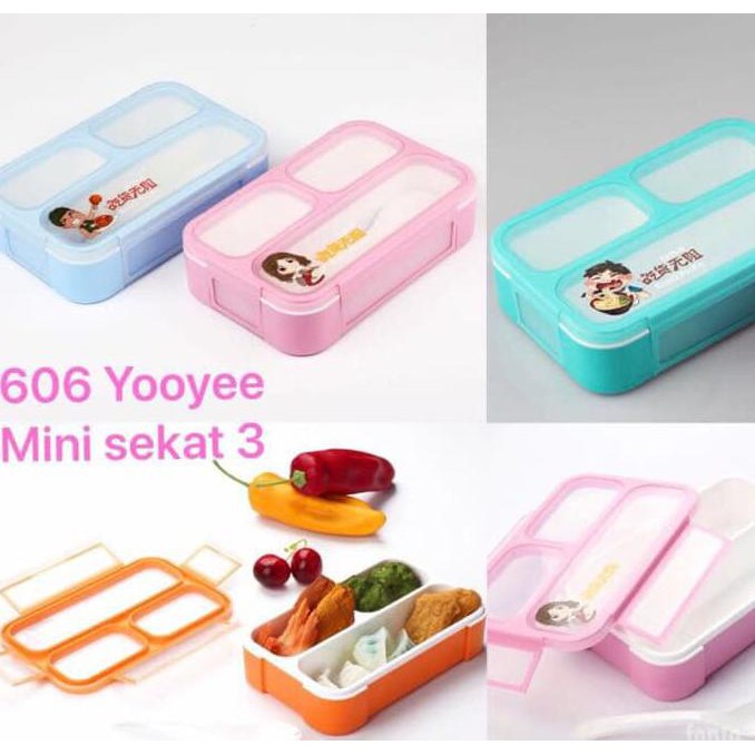 Lunchbox Mini Yooyee sekat 3 grid 606 / tempat makan lunch box yooyee