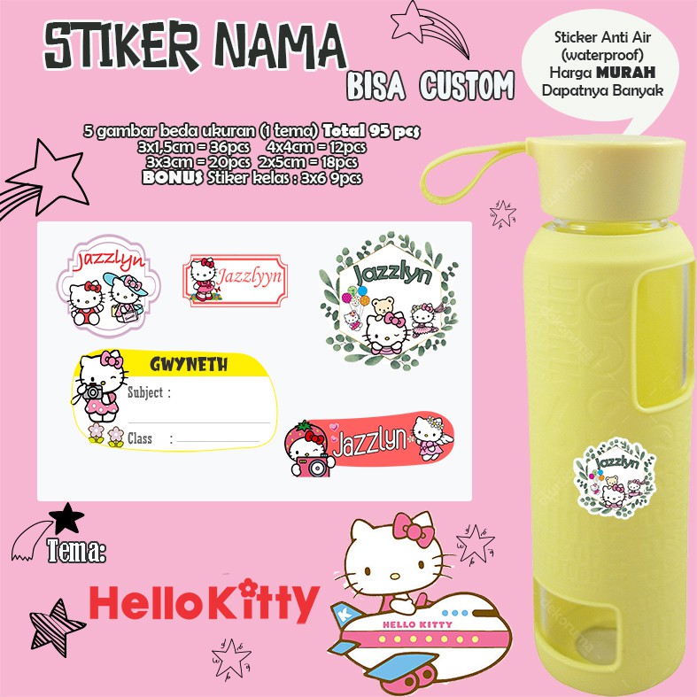 

95pcs stiker / sticker nama anak waterproof/label nama anak lucu/label nama anak custom
