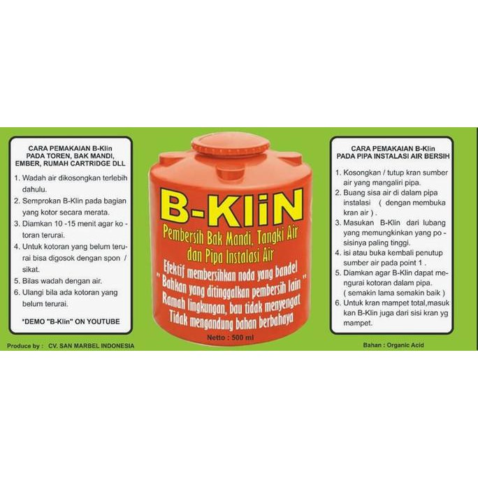 Lu5- Klin, Bklin, B-Klin, B Klin (Pembersih Toren, Pralon, Tangki / Tandon)