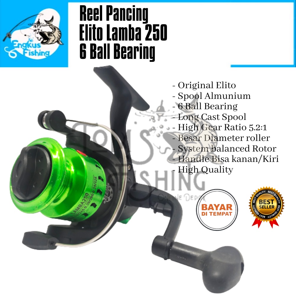 Reel Pancing Elito Lamba 250 Spool Almunium (6 Bearing) Murah Berkualitas - Engkus Fishing