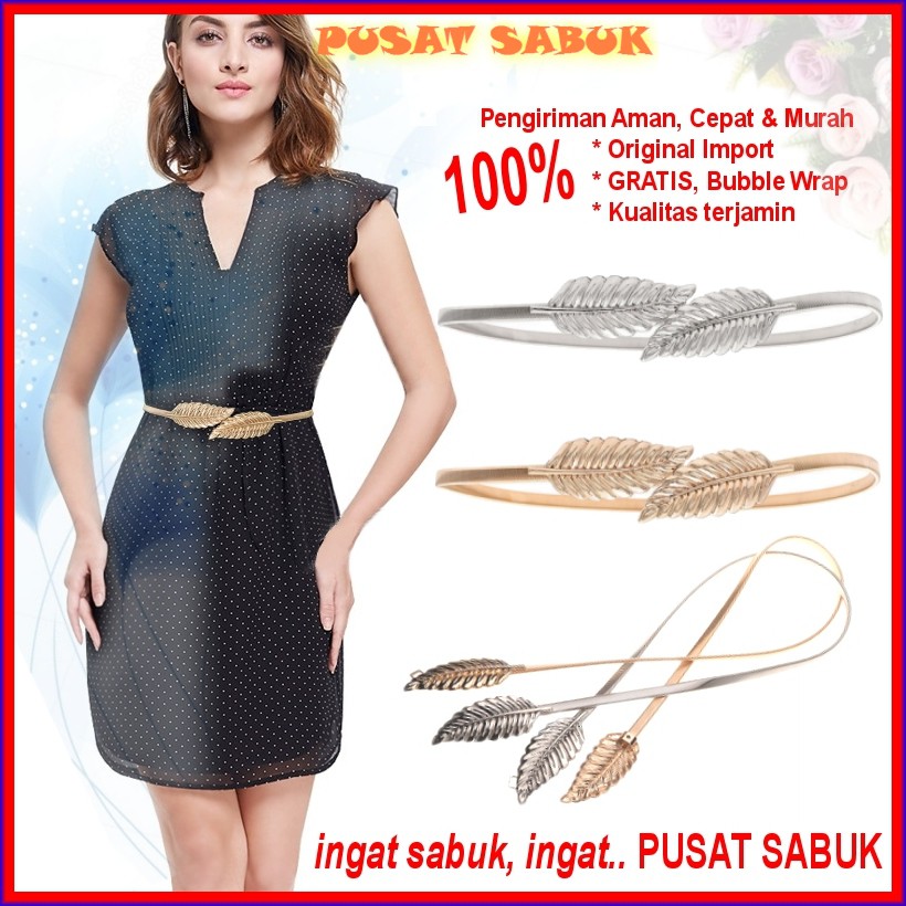 Ikat Pinggang Per Sabuk Wanita Fashion Gesper Cewek Korea Belt Daun Obi Elastis Impor Murah Grosir