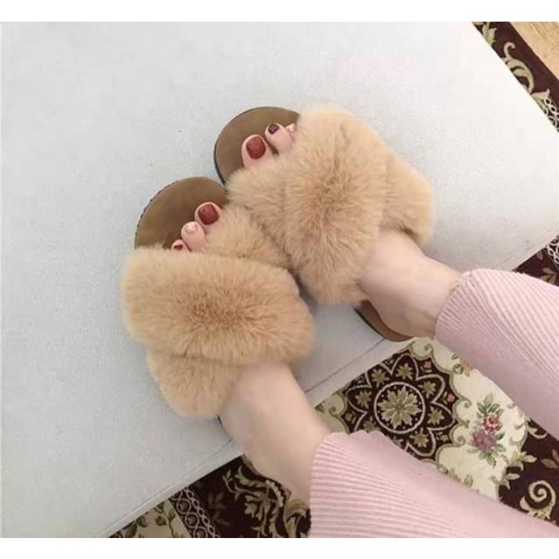 sandal bulu wanita fashion import tali silang