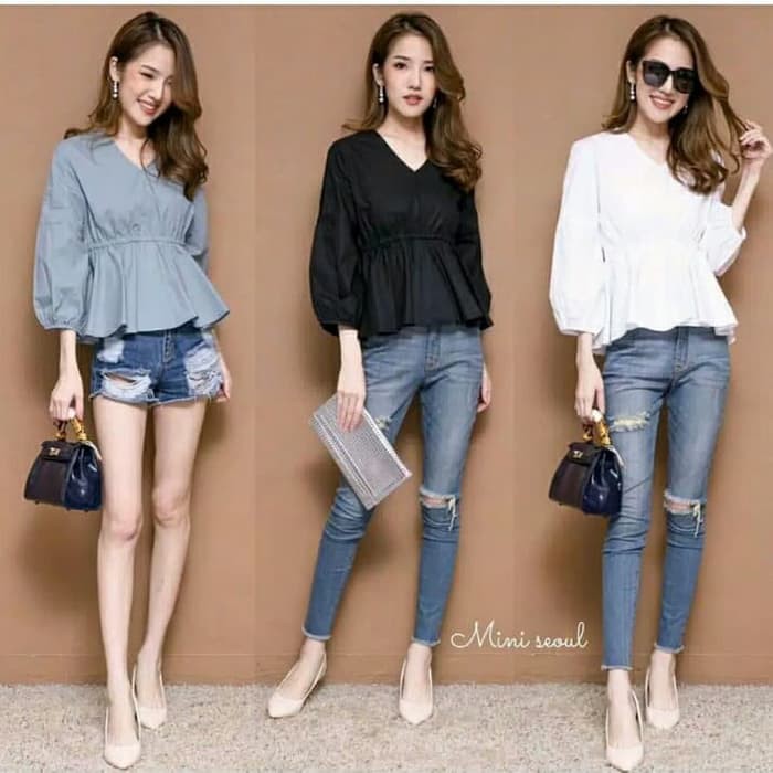 Baju Atasan Wanita Blouse Remaja Kekinian Kombinasi Warna Desain Casual Modern Good Quality Promo Shopee Indonesia