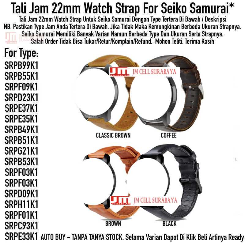 Tali Jam 22mm Watch Strap Seiko Samurai - Genuine Leather Stainless Buckle