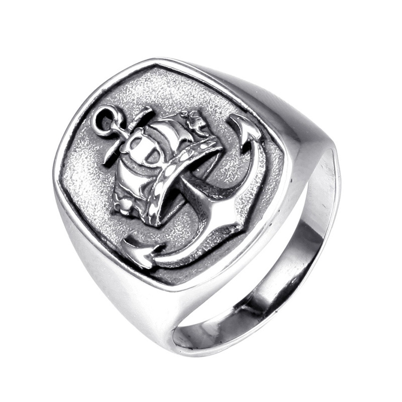 Cincin Bentuk Jangkar Bahan Stainless Steel 316l Gaya Punk Untuk Pria