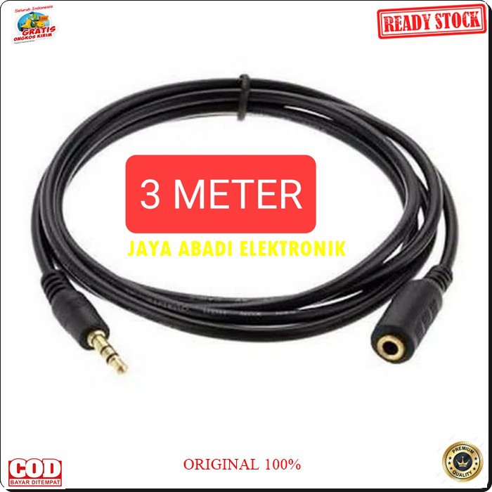 G475 ORIGINAL Kabel Audio sambungan Extension 3.5 mm 3 meter cable sound system suara male female cewe cowo jack jek perpanjangan cable G475  Bisa di gunakan segala audio -Jack 3.5mm male to female -Panjang Kabel 3 METER -Jack &amp; Lobang Goldplate