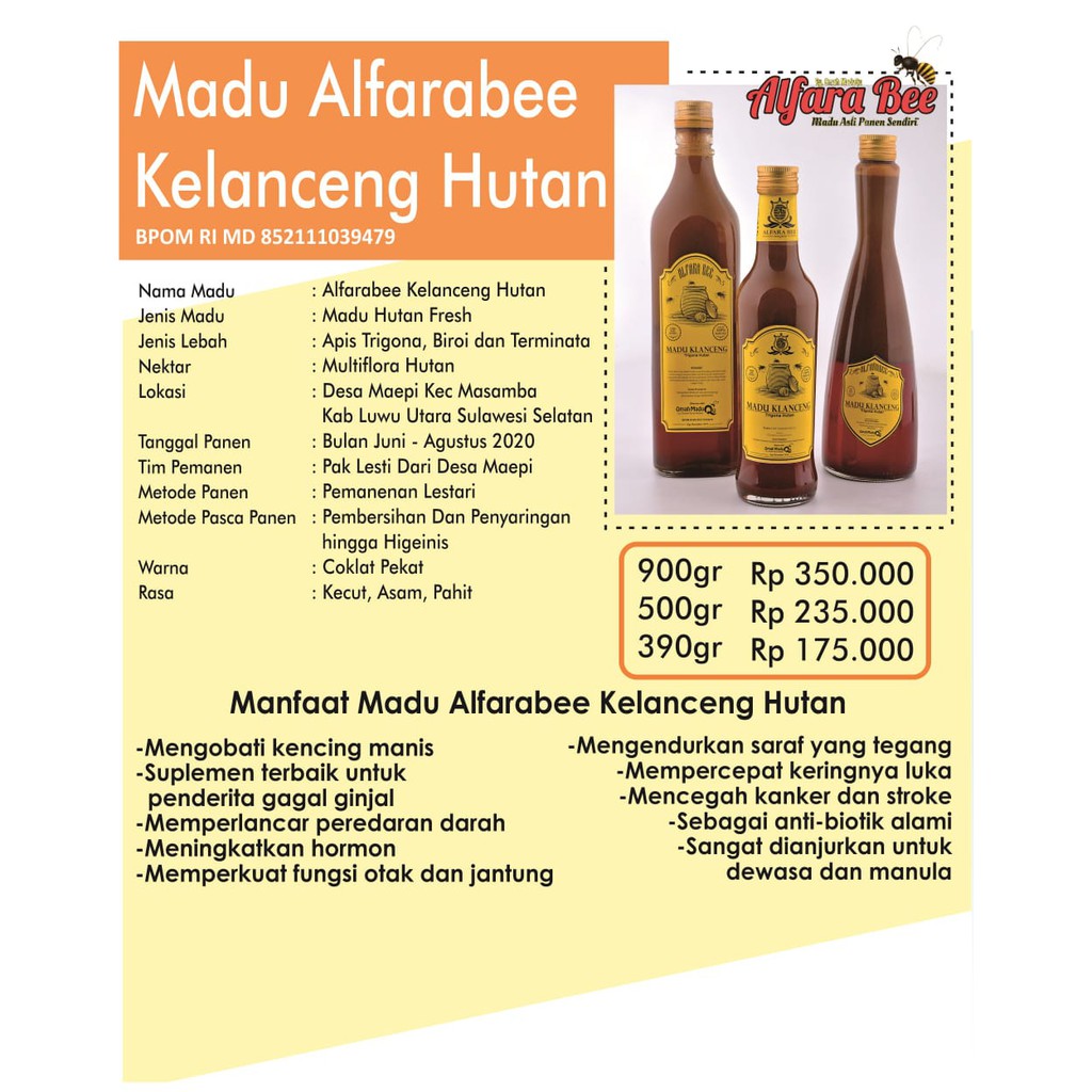 

MADU ALFARA BEE "KLANCENG HUTAN" 390gram