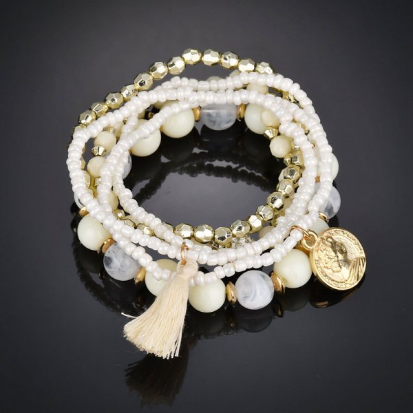Gelang Tangan Wanita Manik Mutiara Kristal Multi Layer