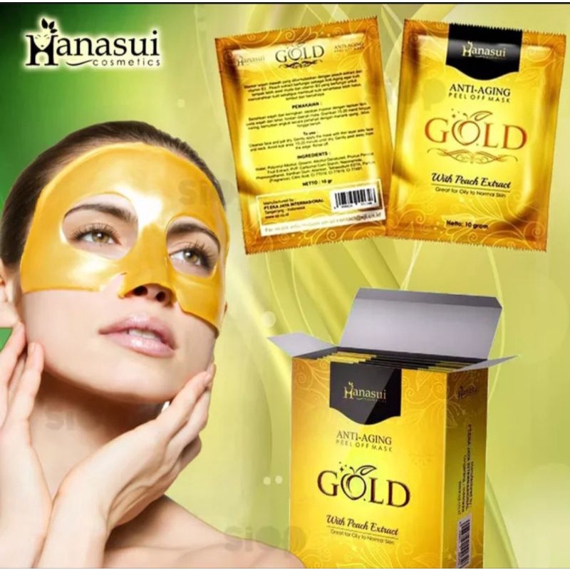 Hanasui GOLD Anti Aging Peel Off Mask Peach Extract Oily to Normal skin sachet masker emas mencerahkan