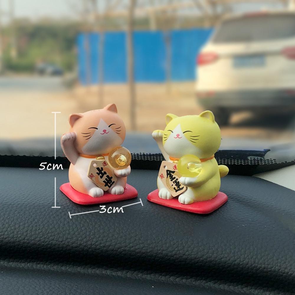 [Elegan] Lucky Cat Figurine 3D Kartun Hadiah Mobil Desktop Ornamen Kaca Dekorasi Decoration Craft