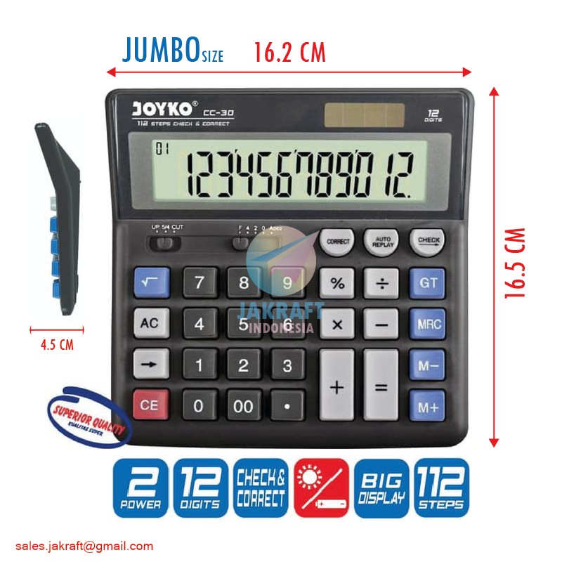 

(1 Pcs) Kalkulator Calculator Meja Dagang Jumbo 12 Digit Ratusan Miliar Check Correct Dual Power JOYKO CC-30