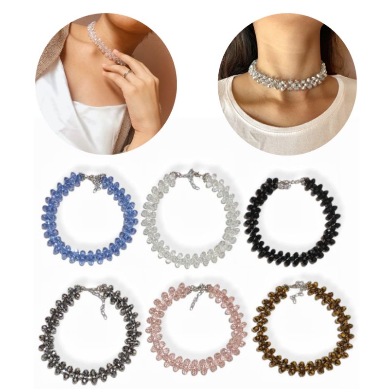 Kalung Choker Allure Crystal Diamond Glamour Luxury Berkilau Kristal Handmade Necklace