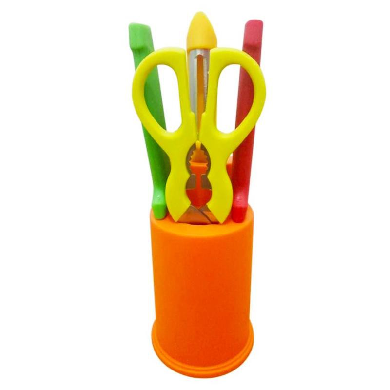 Pisau Set / Fruit Knife Set 5 pcs + Rak Plastik Bulat - Random Color