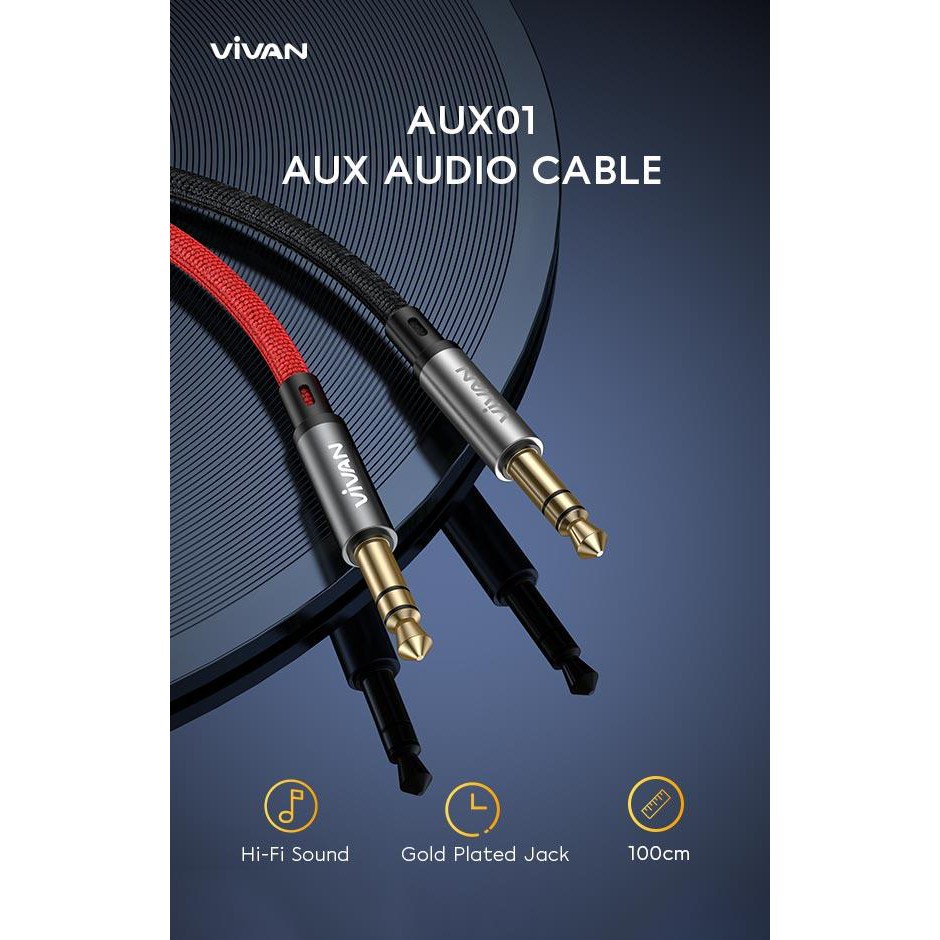 Vivan AUX01 Aux Audio Cable 100cm Hi-Fi Sound Gold Plated Jack 3.5mm