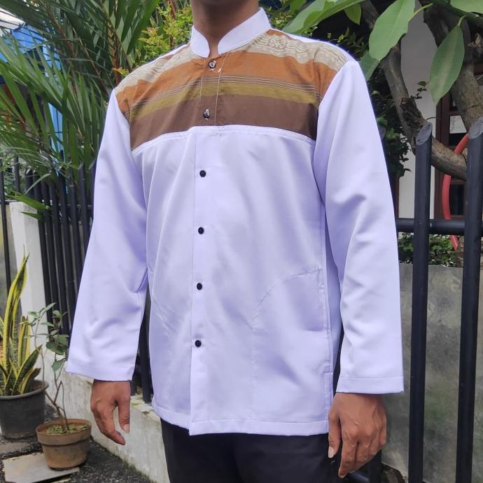 BAJU KOKO PUTIH KOMBINASI, BAJU MUSLIM PRIA, BAJU MUSLIM MODERN