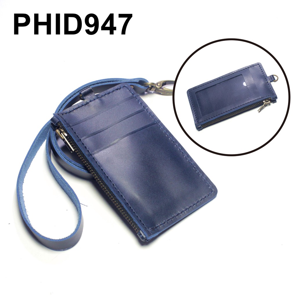 gantungan dompet ID card holder kulit tali zipper kartu banyak PHID947