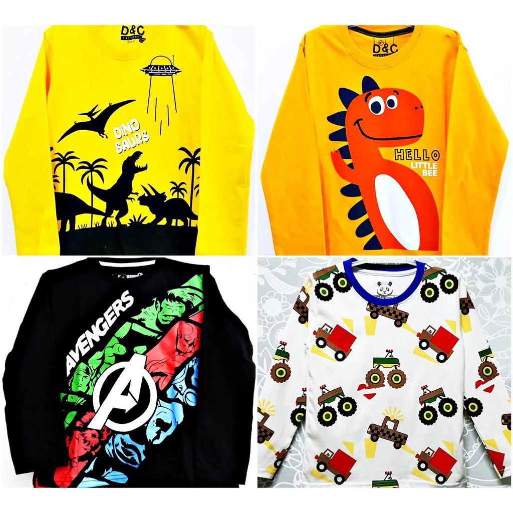 { HOT PROMO } Baju Kaos Anak Lengan Panjang Karakter Motif Adidas Hitam