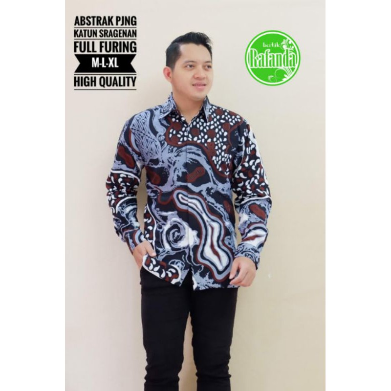 Kemeja Batik Lengan Panjang Pria Batik Pria Hitam Lengan Panjang ABSTRAK