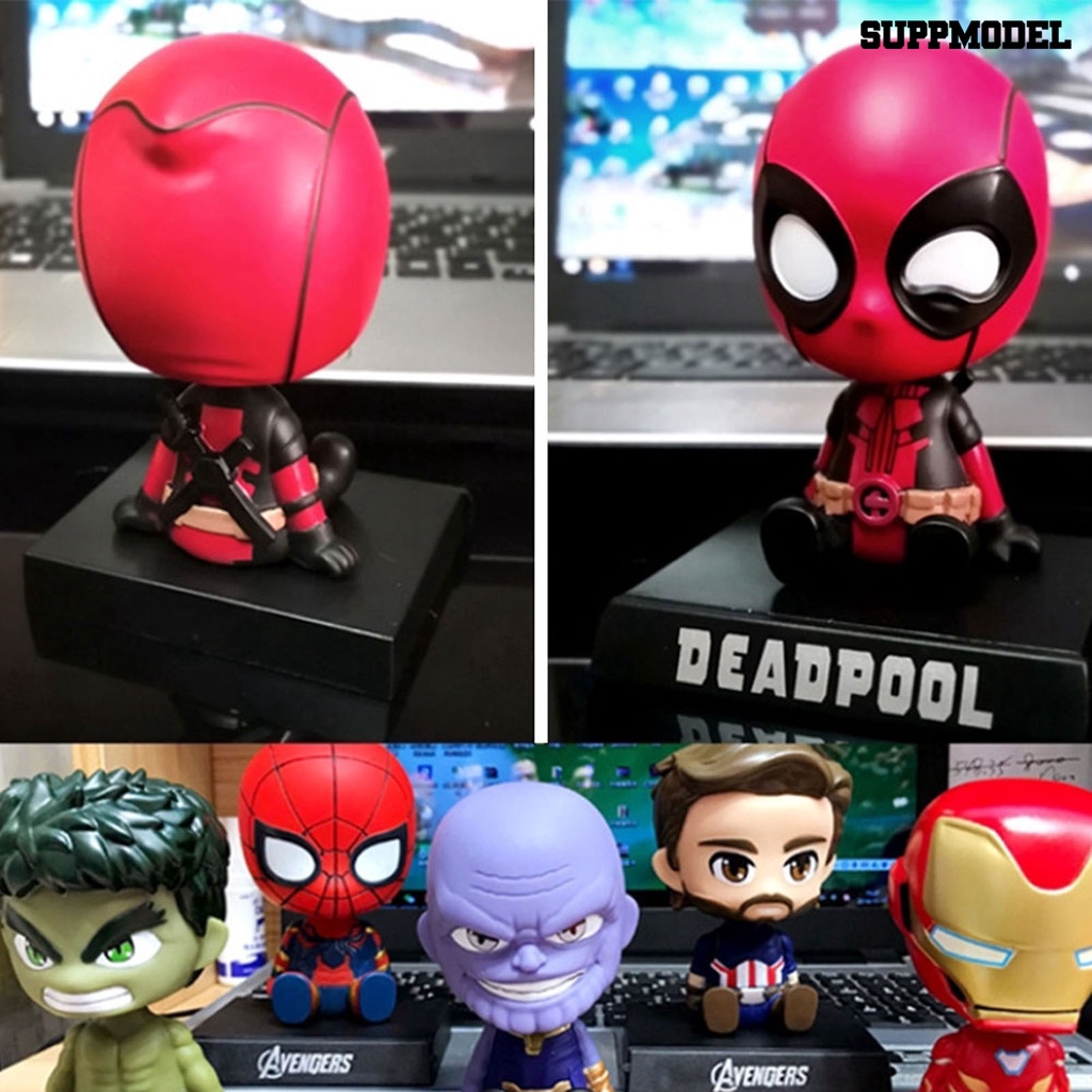 Ornamen Dasbor Mobil model Kartun Captain America Batman Iron Man Kepala Goyang