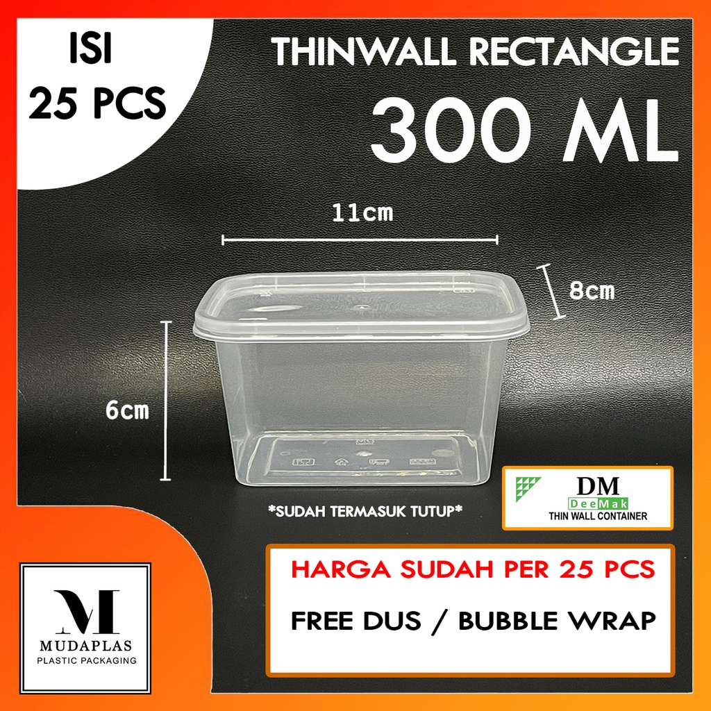 Jual Thinwall Rectangle 300 Ml Kotak Dessert Tebal Dm Isi 25 Pcs Kotak Makan Plastik Persegi 3407