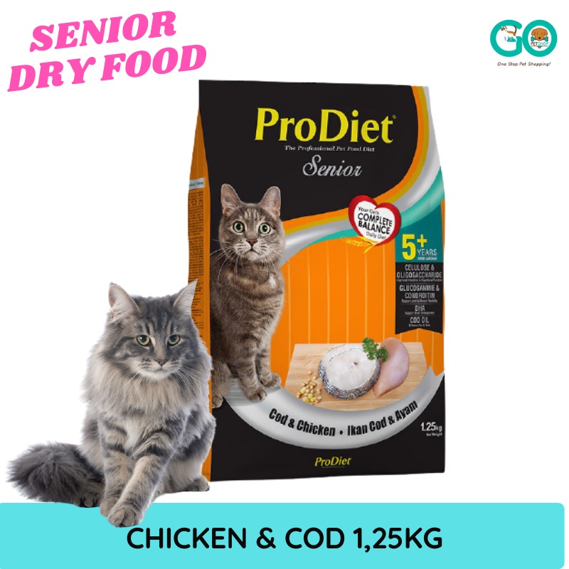 Pakan kering untuk Kucing Prodiet Cod & Chicken Senior Cat Food 1,25 kg