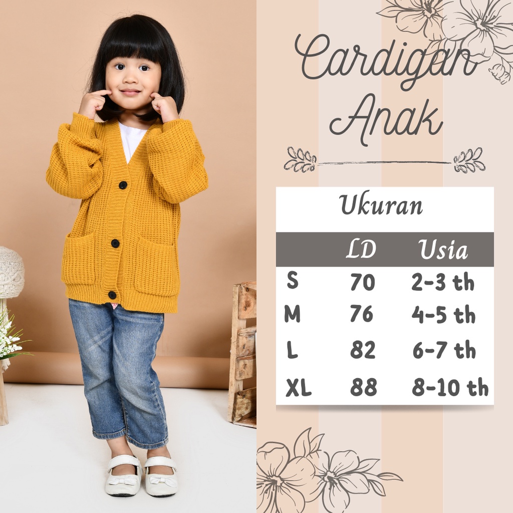 LOCY Sweater Cardigan Rajut Mustard Anak Usia 2-10 Tahun Rajut Halus Premium / Cardigan Rajut Anak P
