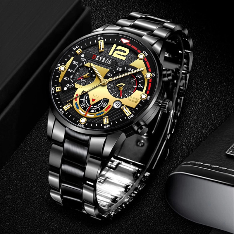 HARGA TERMURAH✅ Jam Tangan Pria Sporty Deyross Desain Maskulin Sentuhan Mewah Warna Hitam Emas Elegan Tangguh Material Berkualitas Nyaman Tahan Lama Pilihan Ideal untuk Gaya Modern dan Fungsionalitas Tinggi JPD-01