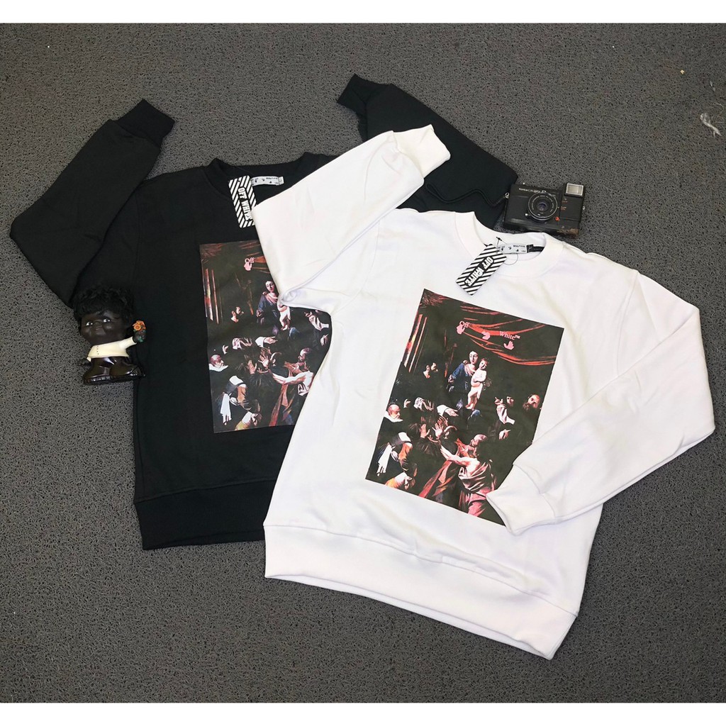 JAKET SWEATER CREWNECK OFF WHITE CARAVAGGIO HITAM DAN PUTIH AUTHENTIC HIGH PREMIUM BESTSELLER