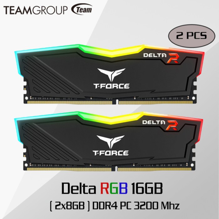 Memory Ram pc cpu gaming Team delta t-force 16gb 2x8gb dual channel ddr4 3200mhz 25600 rgb 1.35v longdimm dimm tf3d416g3200hc16cdc01