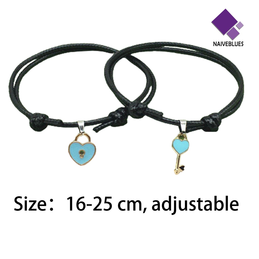 Naiveblue 1 Pasang Gelang Tangan Rantai Aksen Gembok Hati Bahan Resin Untuk Pasangan / Pria / Wanita