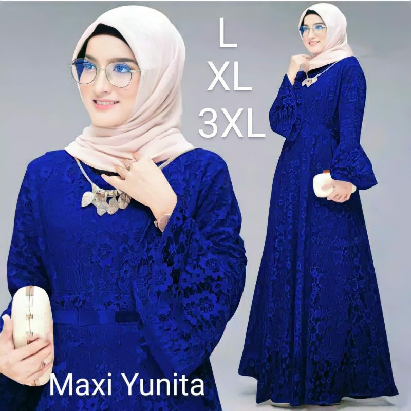 DRESS MAXI YUNITA/GAMIS FULL BRUKAT/GAMIS MUSLIM/GAMIS CANTIK/GAMIS PESTA/ UK L-XL-XXXL SUPER JUMBO/