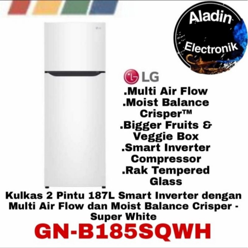 LG Kulkas 2 Pintu - Lemari Es Smart Inverter Putih GN - B185SQWH 187L