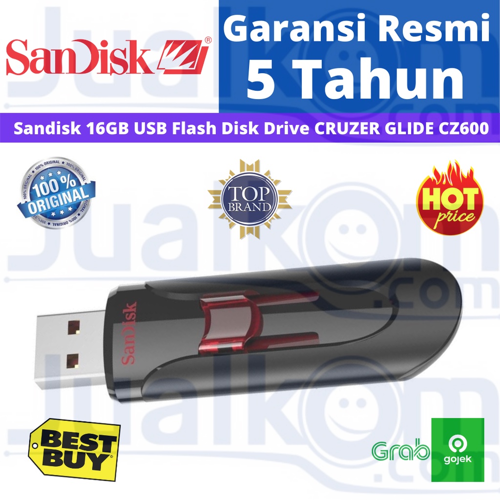 SanDisk 16GB USB Flash Disk Drive CRUZER GLIDE CZ600 ORIGINAL GARANSI RESMI