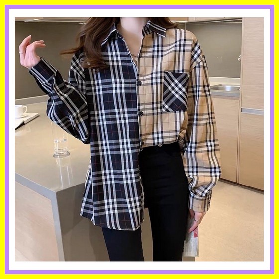 Flanel Oversize Lengan Panjang Kemeja Flanel Wanita Keren Kemeja Oversize Terlaris Atasan Bahan Adem