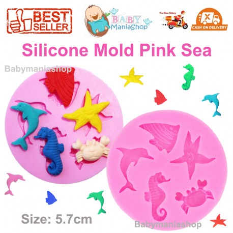 Cetakan Silikon Laut Silicone Mold Pink Sea World Premium Dolphin Star Fish Sea Horse Ikan Lumba Oven Safe Babymaniashop Jelly Clay Play Doh Resin