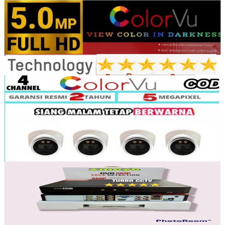 PAKET CCTV COLORVU 4 CHANNEL 4KAMERA TURBO HD 5MP IR SONY 1080P