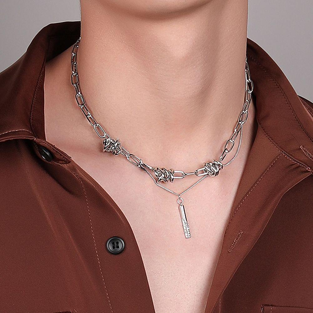 Kalung Rantai Klavikula Desain Geometri Gaya Retro Punk Hip-hop Korea Untuk Pria Dan Wanita