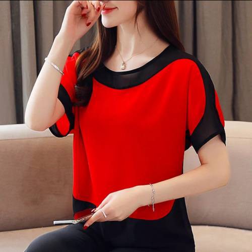 Blouse Wanita Kekinian Korea Style Baju Atasan Wanita Cewek Moscrepe Kombinasi Siffon Casual Cantik Modern Varian Warna BL32-3