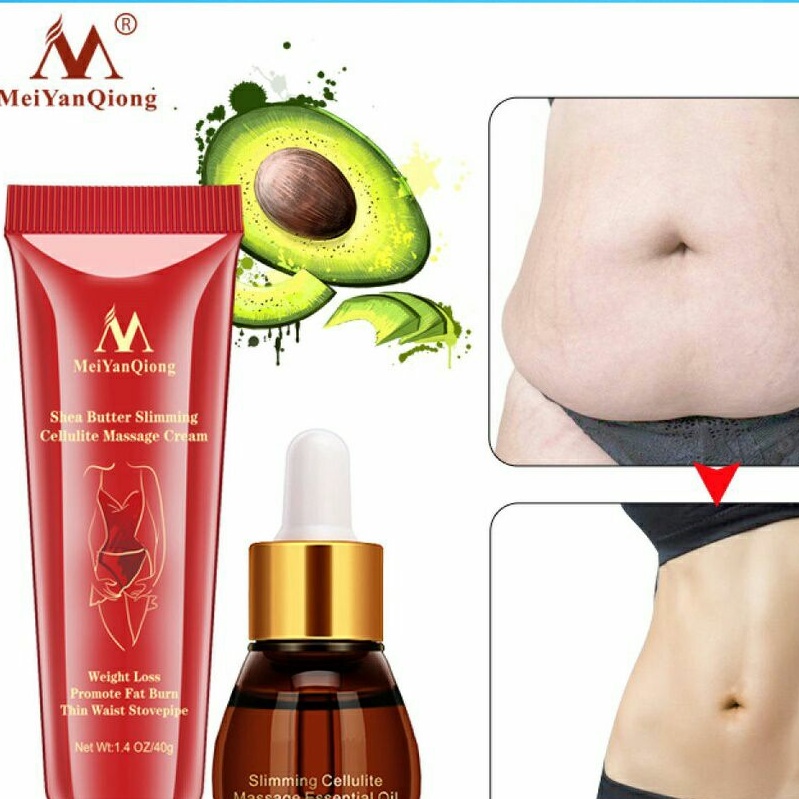 MeiYanQiong Shea Butter Slimming Cellulite Massage Cream+Slimming Cellulite Massage Essential Oil Fo