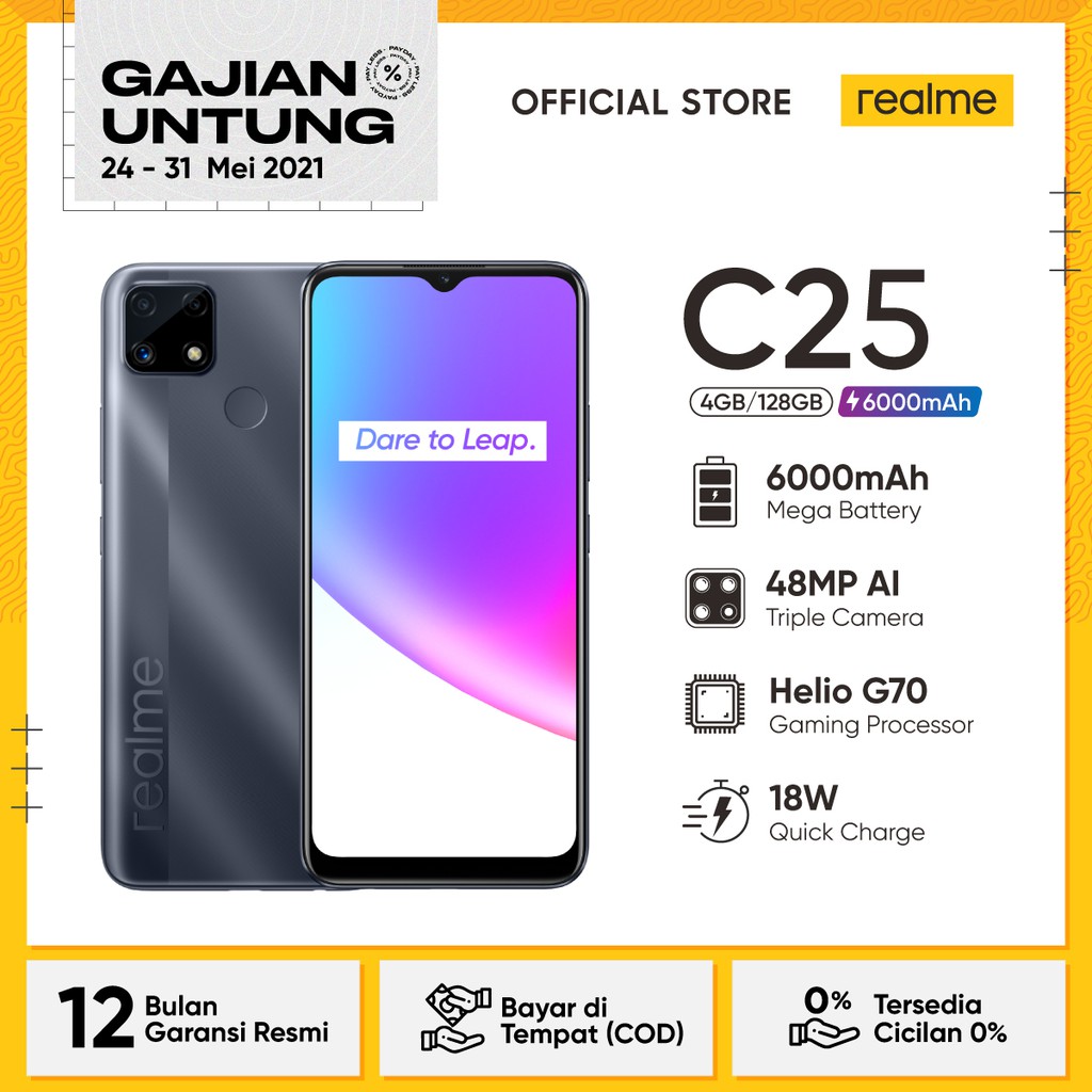 HP realme C25 4/128GB [HelioG70, 6000mAh Mega Battery, 48MP AI Triple Camera, 18W Quick Charge]