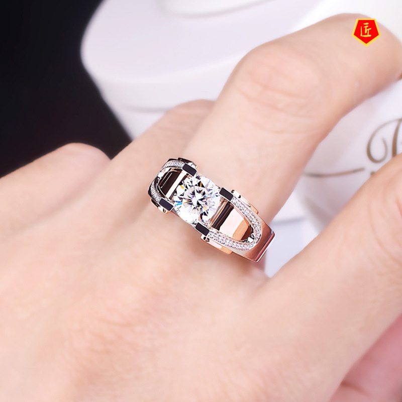 [Ready Stock]Men's Personalized Elegant Two-Color Moissanite Ring
