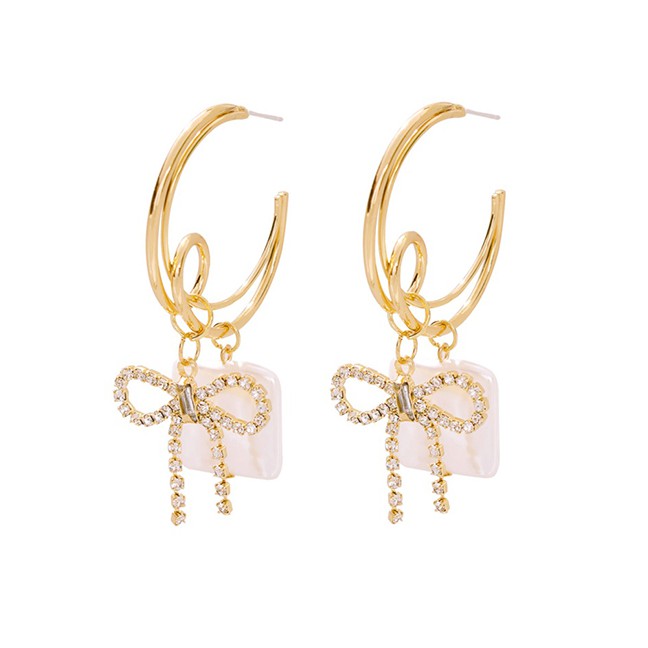 LRC Anting Tusuk Fashion Gold Alloy Bow Earrings F72659