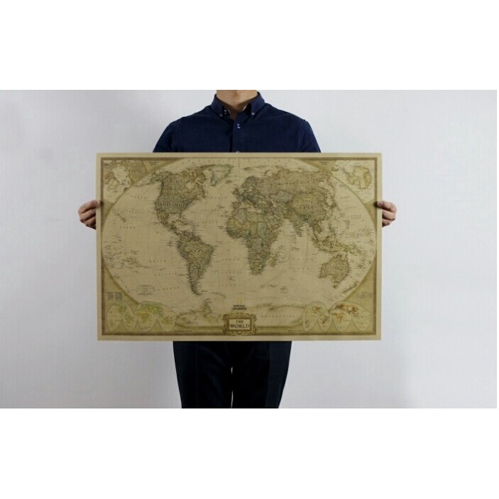 PETA DUNIA WORLD MAP VINTAGE RETRO KUNO WALLPAPER WALLSTICKER POSTER