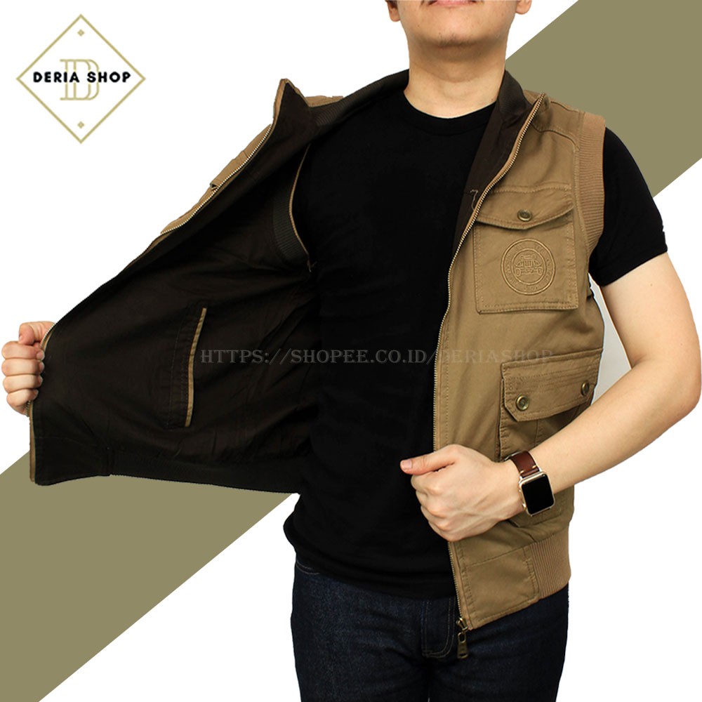 Rompi Jeep Tactical Outdoor Pria Bolak Balik Import Bahan Kanvas Jaket Motor Safety Anti Angin Dewas