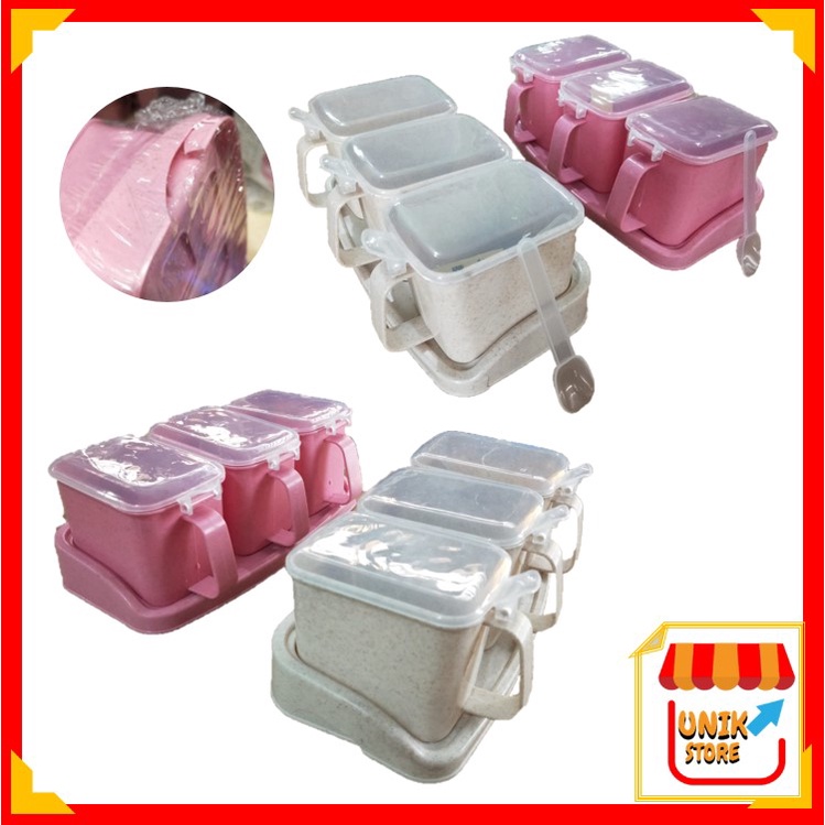 UNIK - H769 (SEDIKIT RETAK) Rak Bumbu 3 in 1 / Kotak Penyimpanan Garam Gula / Wadah Bumbu