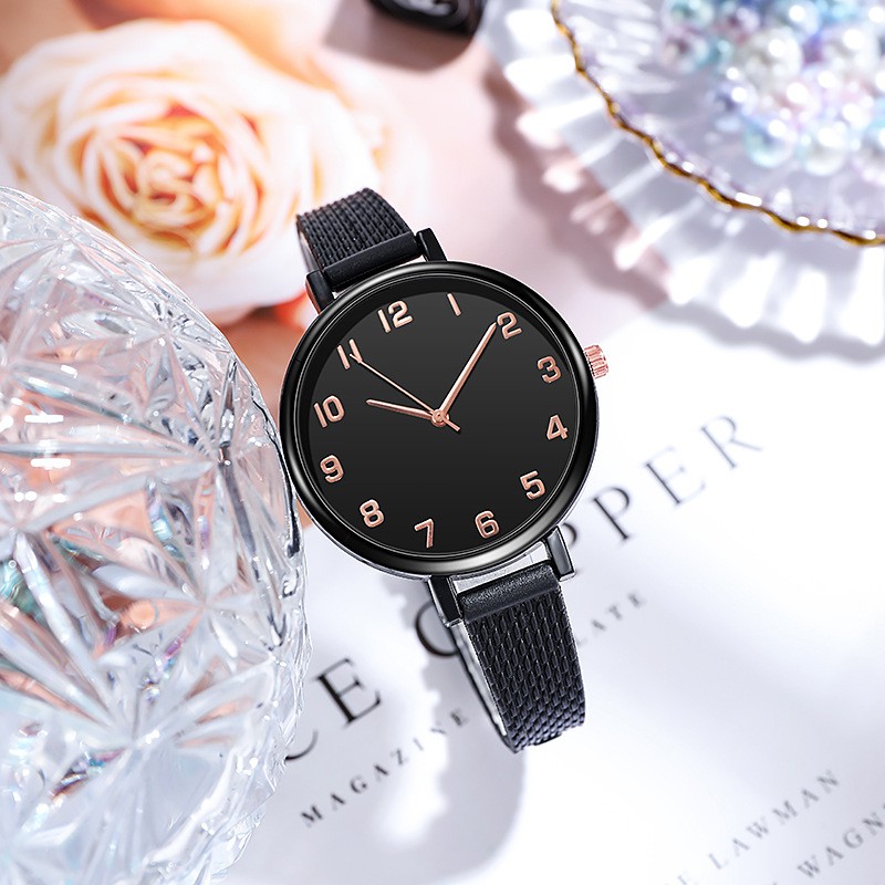 Jam Tangan Analog Quartz Tali Strap PU Corak Dengan Warna Gradasi Untuk Wanita Dan Pria