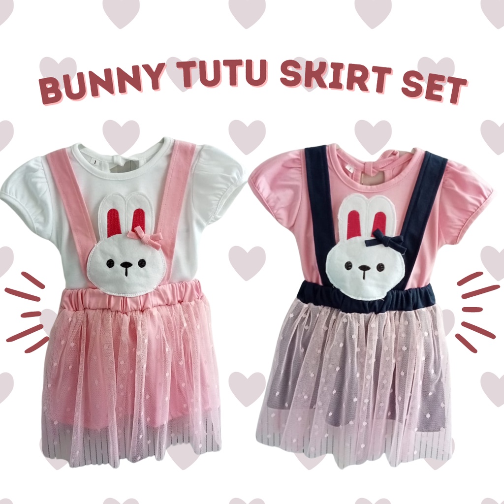 setelan overall anak perempuan 1-3 tahun bunny overall tutu skirt set kaos set rok tutu bayi balita cewek