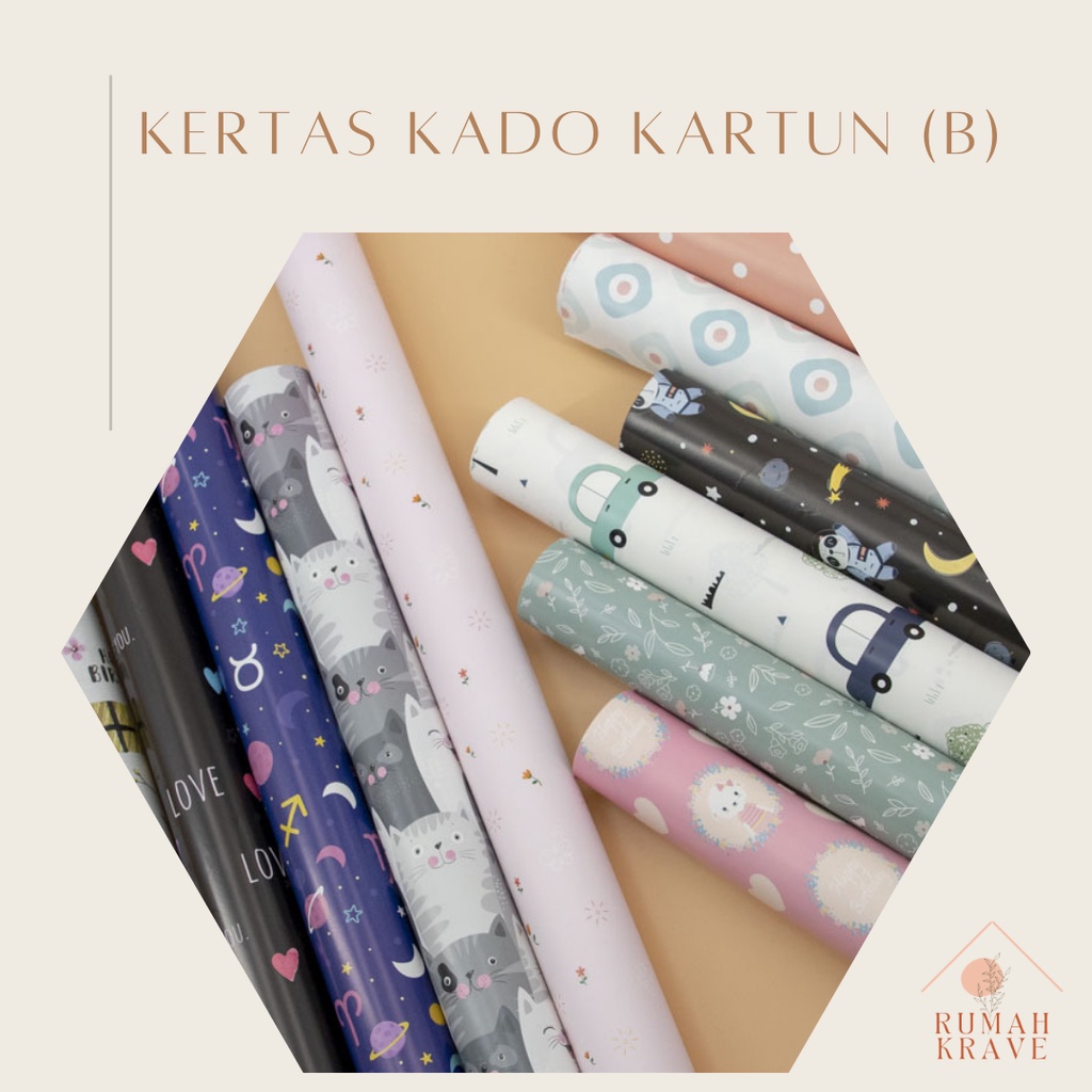

RUMAH KRAVE - Kertas Kado Motif Kartun Bunga Bintang Lucu Binatang B
