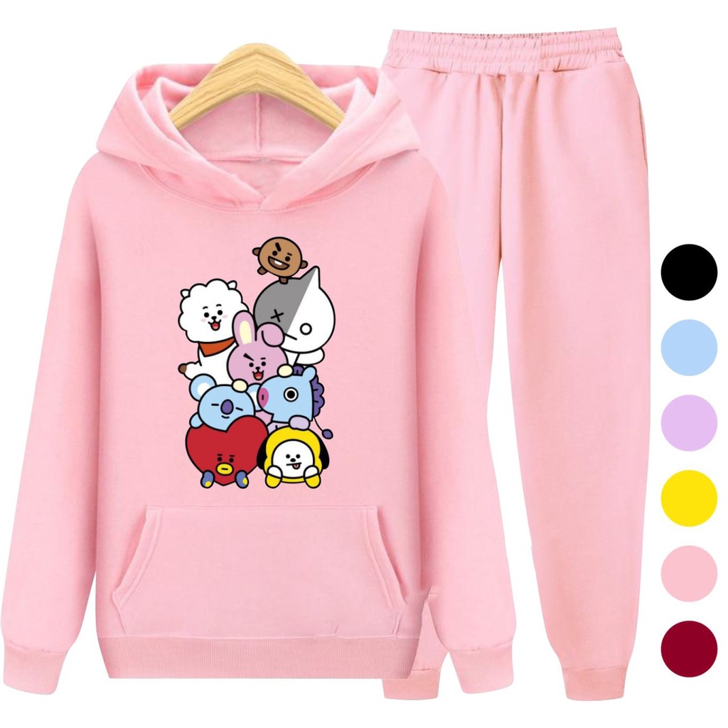 Setelan Sweater Anak BT21 x BTS Hoodie Anak Perempuan / Sweater Anak Korea Kartun Karakter Size S - XXL